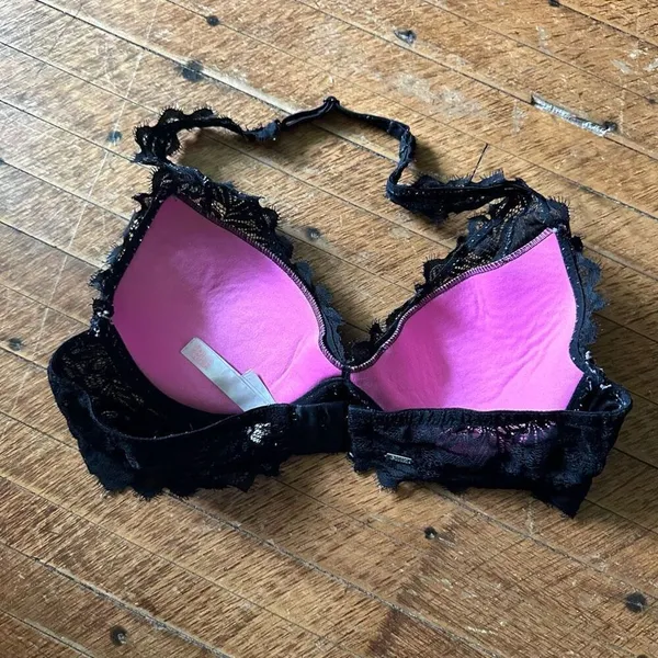 Victoria’s Secret S black lace wireless padded halter bralette - Image 2