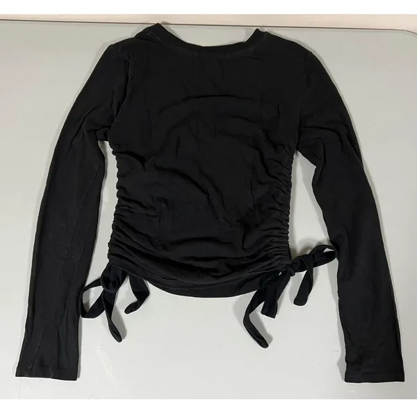 Black Solid Ruched Long Sleeve Tee T-Shirt Top Size M 🖤 - Image 4