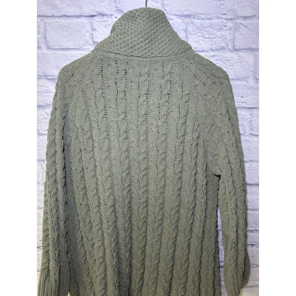 POL Open Cardigan L Duster Sweater Fisherman Chunky Knit Comfy green - Image 12