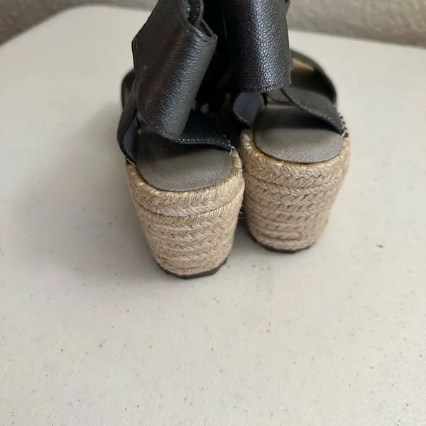 Eileen Fisher Wedge Sandals Pewter 5.5 Women Espadrille Platform Metallic Lthr - Image 12
