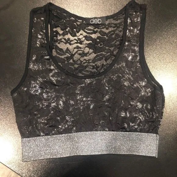DEB Small Black Full Lace Back Bra/ Crop Top with Silver Band On‎ Bottom - Image 2