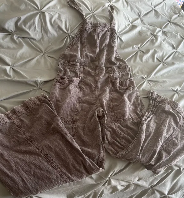 Free People Brown Plaid Utility Overalls Jumpsuit Size Medium - Image 3