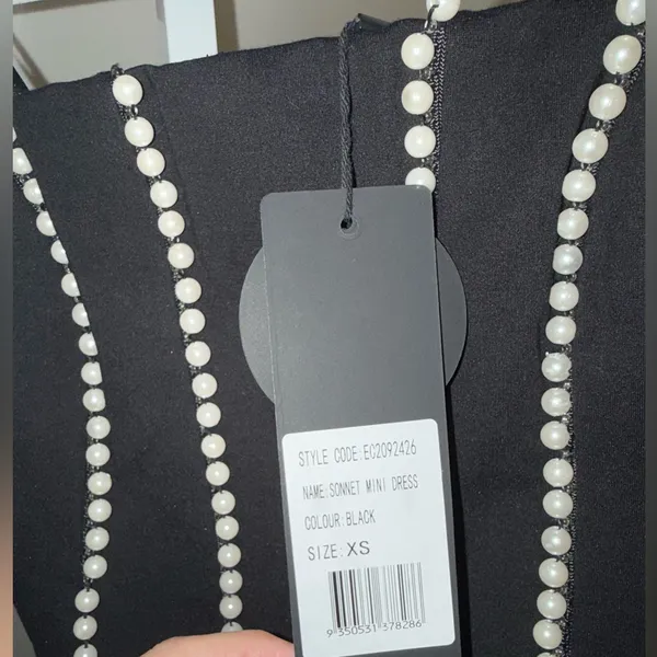 Elliatt Sonnet Mini Strapless Pearl Dress In‎ Black - Image 5