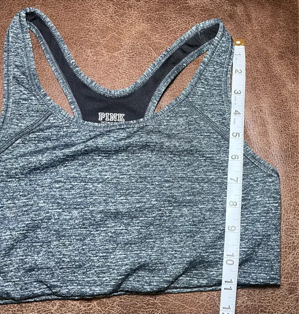 PINK Ultimate Womens Sports Bra Gray Heathered Medium Support Racerback Wireless - Image 3