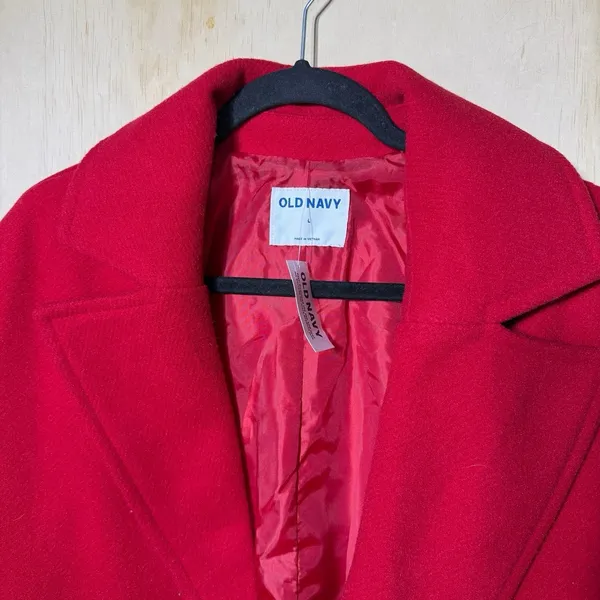 Old Navy Womens Large Long Red Double Breasted Peacoat‎ Trench Coat NWT - Image 2