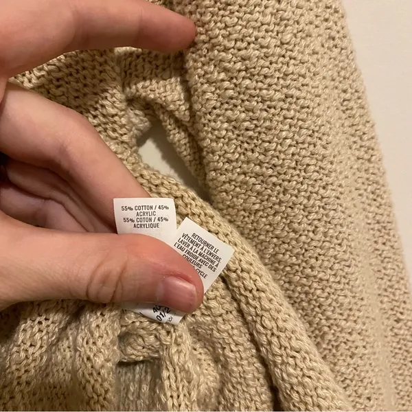 Aerie Tan Cotton and Acrylic Knit Crewneck Sweater size Small - Image 4