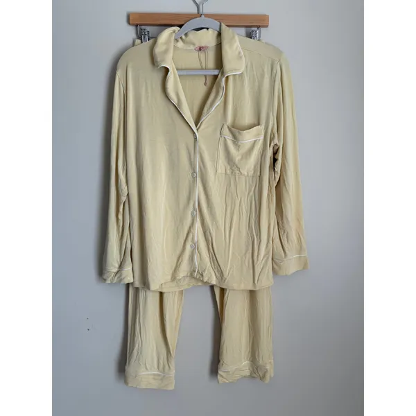 Eberjey Pajama Set Modal Womens S Yellow Gisele Long Sleeve Button Front Piping - Image 2
