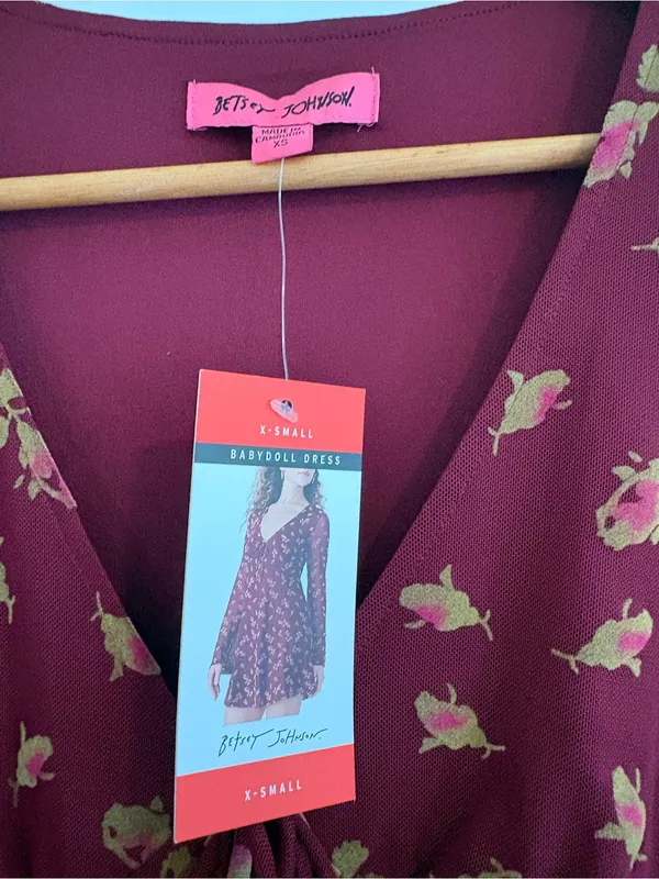 Betsey Johnson Burgundy Floral Long-Sleeve Mini Dress - Image 5