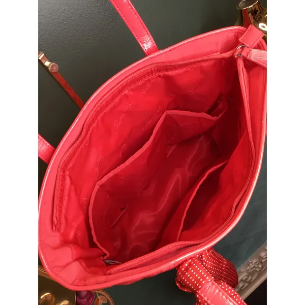 Vera Bradley Bright Red‎ Quilted Tote Bag with Patent Accents and Scarf Detail - Image 6