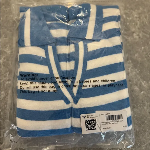 Blue and White Striped long sleeve dress stock pic is not the same color - Image 2