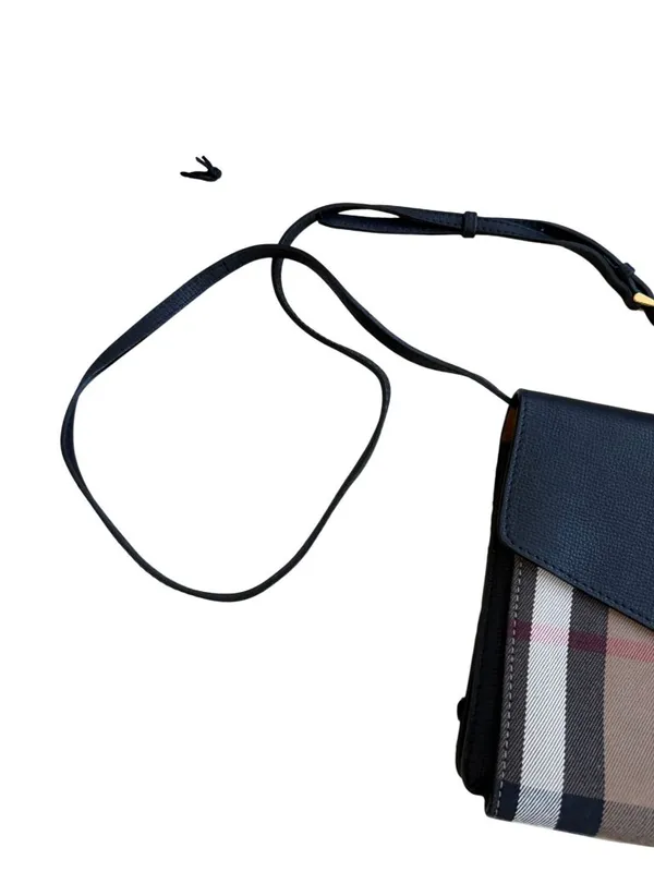 BURBERRY House Check Canvas Black Leather Macken Crossbody Bag - Image 5