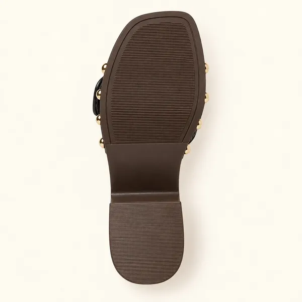Wild Fable Zenna Black Woven Wooden Platform Sandals Studded Buckle Mules 6.5 - Image 5