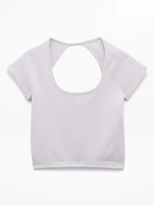 New Athleta S Recharge Seamless Open Back Tee Dove Rib Blue Grey Small - Image 6