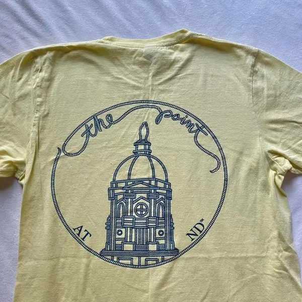 pastel yellow and blue Notre Dame knitting club shirt - Image 5
