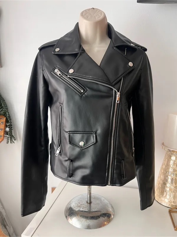 Zara Black Faux Leather Biker Jacket - Image 2