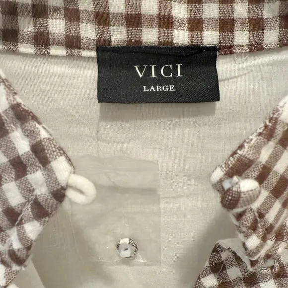 VICI Sweet‎ Autumn Plaid Belted Long Sleeve Mini ShirtDress Brown & Cream Large - Image 6