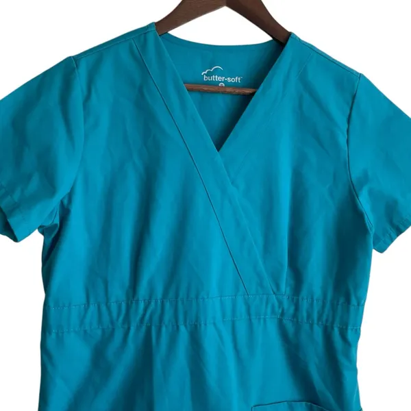 Butter Soft Women Scrub Top‎ S Teal Medical Uniform Nurse Workwear Dental Casual - Image 9