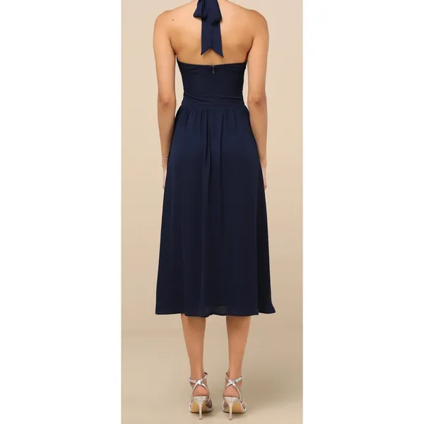 NWOT Lulus Size Small Emrah‎ Navy Blue Cross-Front Cutout Halter Midi Dress - Image 2