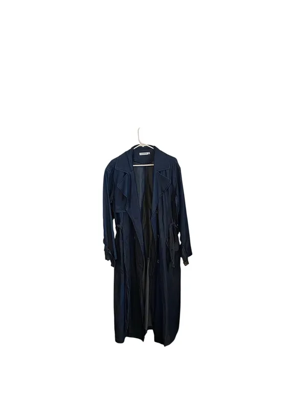 JustFab Double Breasted Longline lightweight Denim Trench Coat Belted minimalist - Image 13