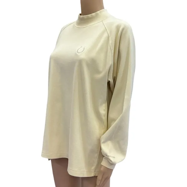 Vintage Reebok Mock Neck Pale Yellow Embroidered Horseshoe Logo Sweatshirt Large - Image 2