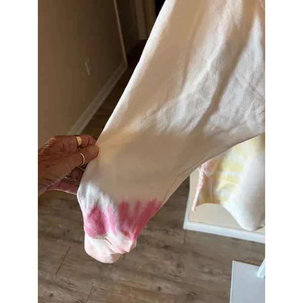 Cabana by Crown & Ivy Women Large Tie Dye Sweeper Sweatshirt Pink Yellow White - Image 3