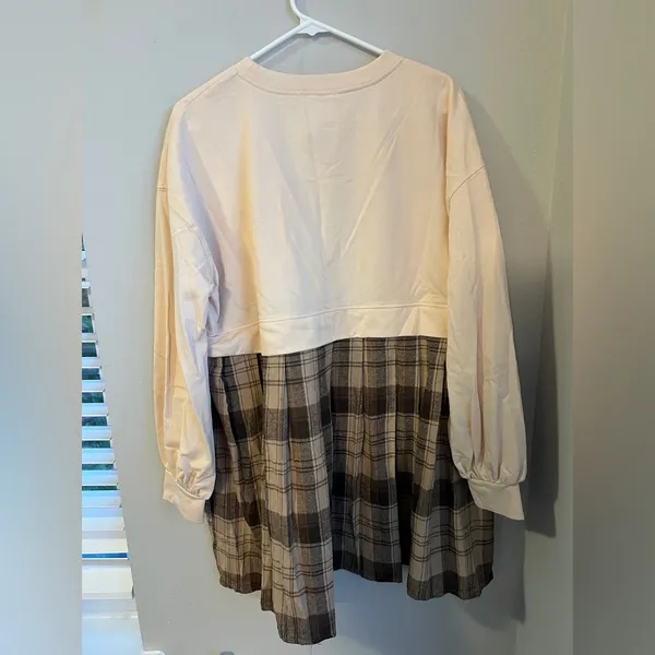Chic Plaid A-Line Dress in Cream and Brown - Image 4