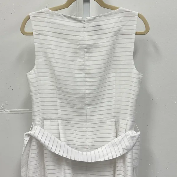 Anne Klein White Horizontal Stripe Sleeveless Fit and Flare Belted Dress Size 10 - Image 7
