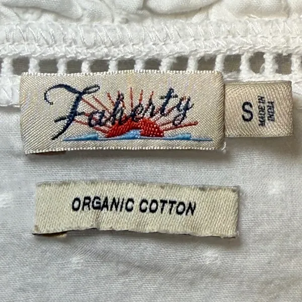 Faherty Willa Blouse White Organic Cotton Pintuck Ruffle Button Front Top Small‎ - Image 3