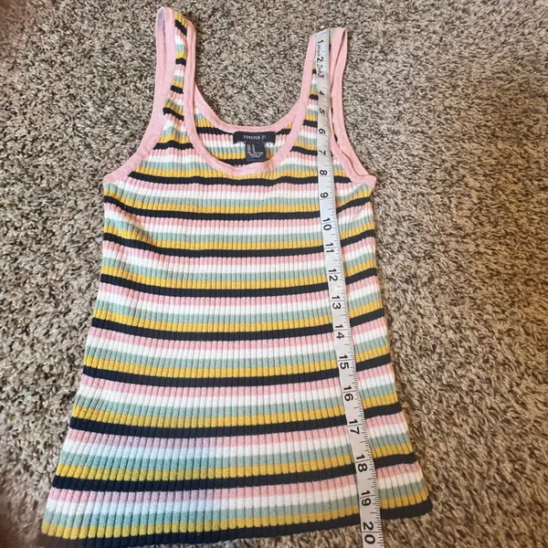 Forever 21 Striped Ribbed Tank Top Pink Yellow‎ Green Blue White Black Size M - Image 4
