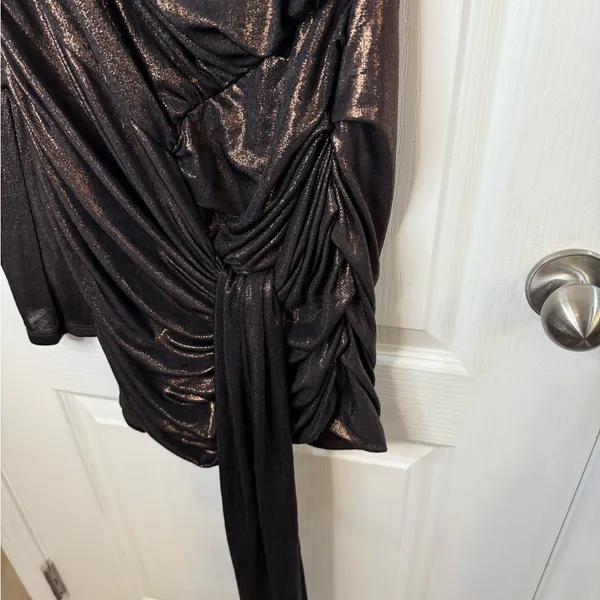 Zara One-Shoulder Shimmer Dress in Black - Image 3