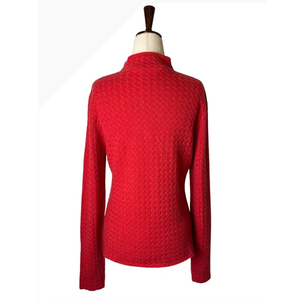 Forte Cashmere Mock Neck Sweater Women Small Red Textured Knit Quiet Luxury‎ - Image 3