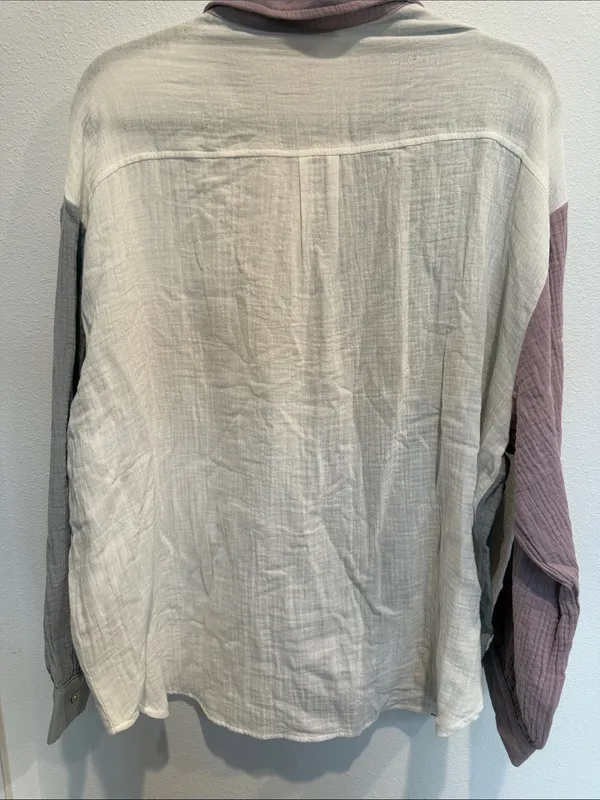 entro Colorblock Button-Down in White, Gray & Dusty lavender - Image 5