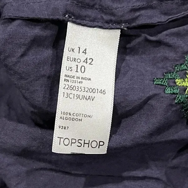 Topshop Lightweight Blue Embroidered Tassel Tank Top Women’s 10 - Image 2