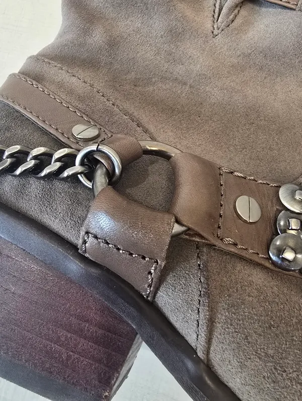 {5.5} Gianni Bini Taupe Harness Suede Cowboy Boots Women's - Image 3