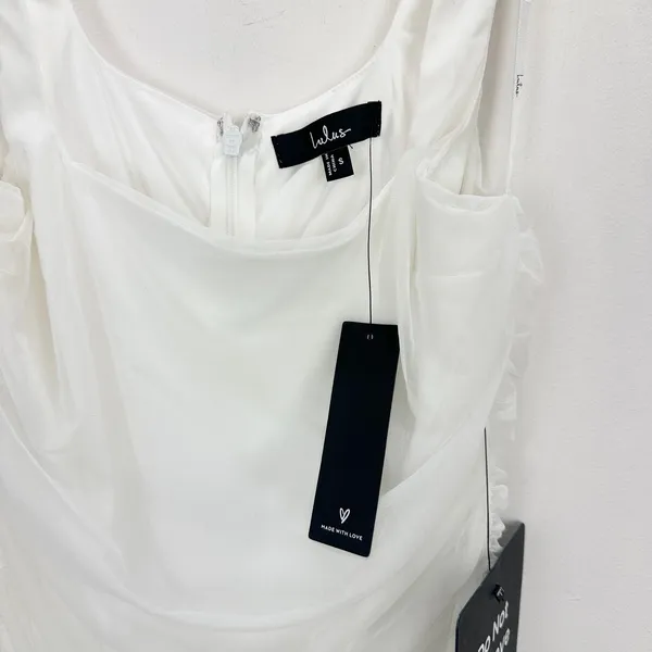 Lulus V.I.P. Treatment White Mesh Ruched Bodycon Midi Dress Cocktail Small NWT - Image 7