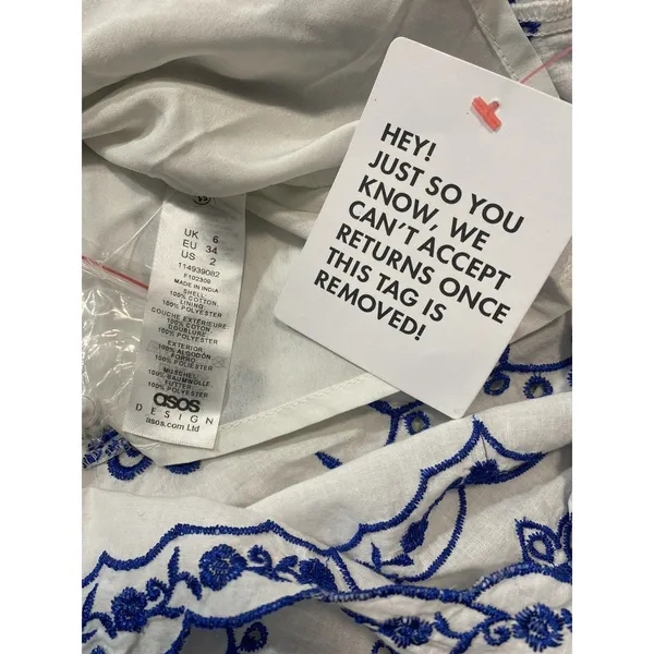 ASOS EDITION White Blue Embroidered Maxi Dress Lace Long Sleeve US 2 . - Image 9