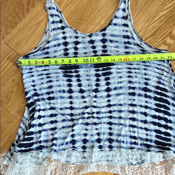 Tie dye Blue and White Relaxed Fit Tank Top with Asymmetrical lace Hem - Image 5