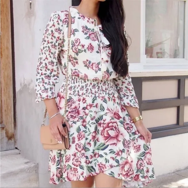 Farm Rio x Anthropologie Anabela Smocked Floral Dress Size XS - Image 4