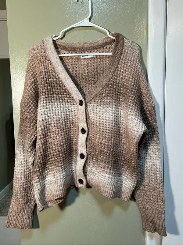 Sonoma Women's Size XL Cozy Yarn Button Front Cardigan Sweater Brown Beige White - Image 2