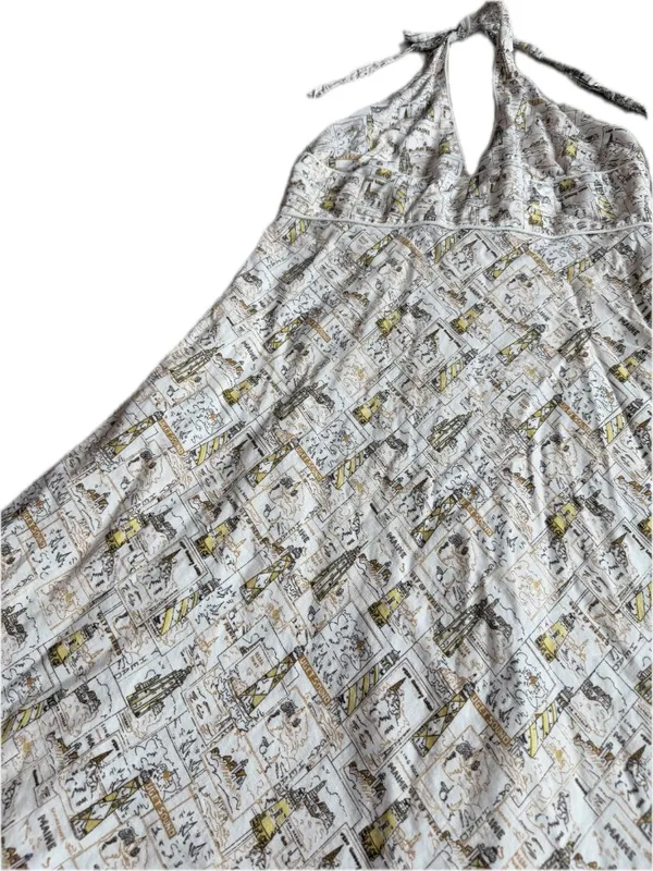 J. Crew White Gold Nautical Map Print Halter Midi Dress Plunging Size 14 Women's - Image 4