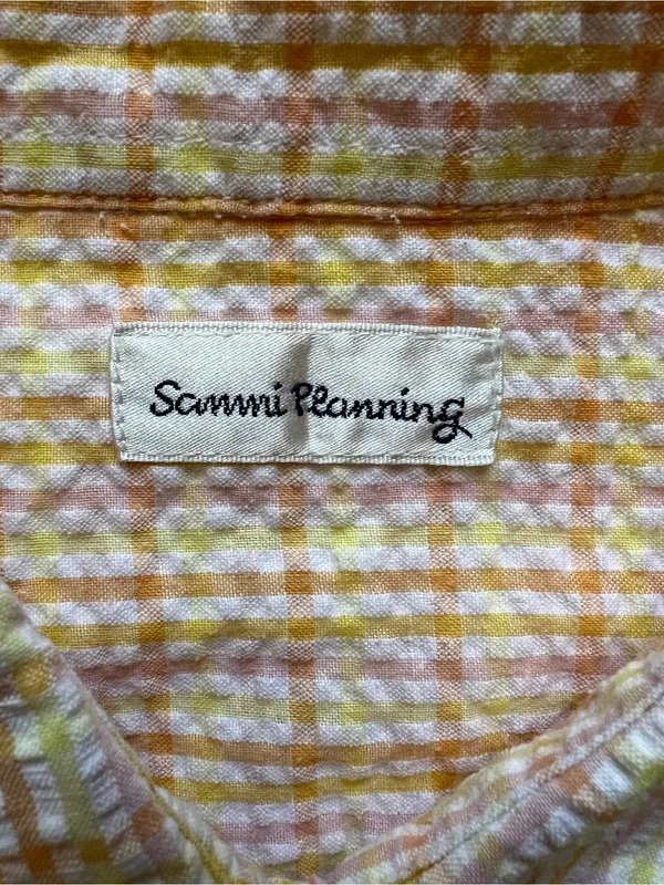 Seersucker Plaid Shirt M Lightweight Yellow Peach Oversized Japanese Button Down - Image 4
