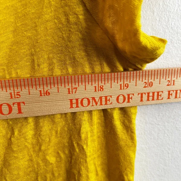 100% Linen Top Women's Medium Mustard Yellow Cowl Neck‎ Tie Back Short Sleeve - Image 9