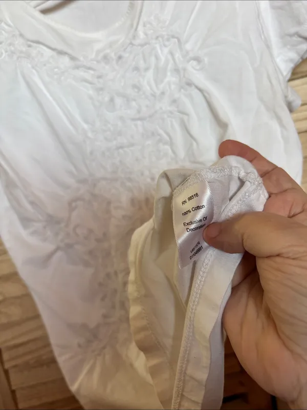 Coldwater Creek White Short-Sleeve Top with Tonal Embroidery Large - Image 4