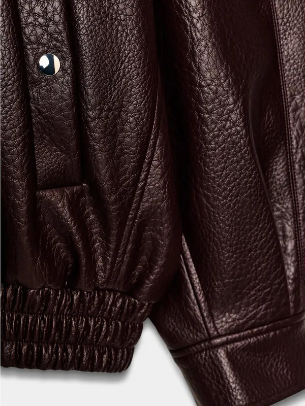 Zara Dark Brown Oversized Faux-Leather Bomber Jacket - Image 8