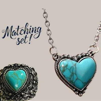 Turquoise Heart Jewelry Set Blue - Image 2