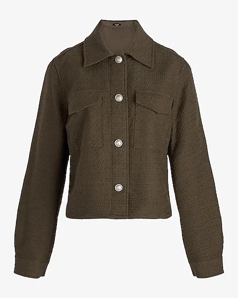 Express Tweed Novelty Button Cropped Shacket - Image 6