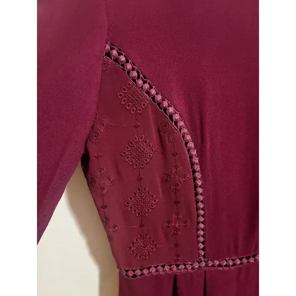 Sage The Label Mini Dress Womens S Burgundy Excellent Boho Lace Embroidered - Image 11