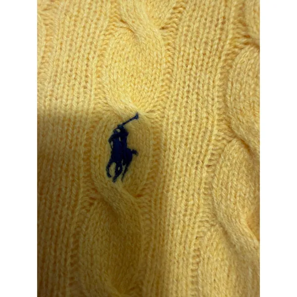 Polo Ralph Lauren Yellow Wool Cashmere Cableknit Sweater Lightweight Large - Image 7