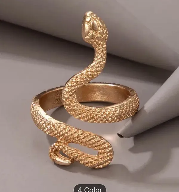 Unique Snake Shape Open Ring Statement Golden Finish Jewelry - Image 3