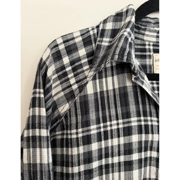 Free People We The‎ Free Indigo Skies White/Black Plaid Shirt Women's Size Small - Image 7